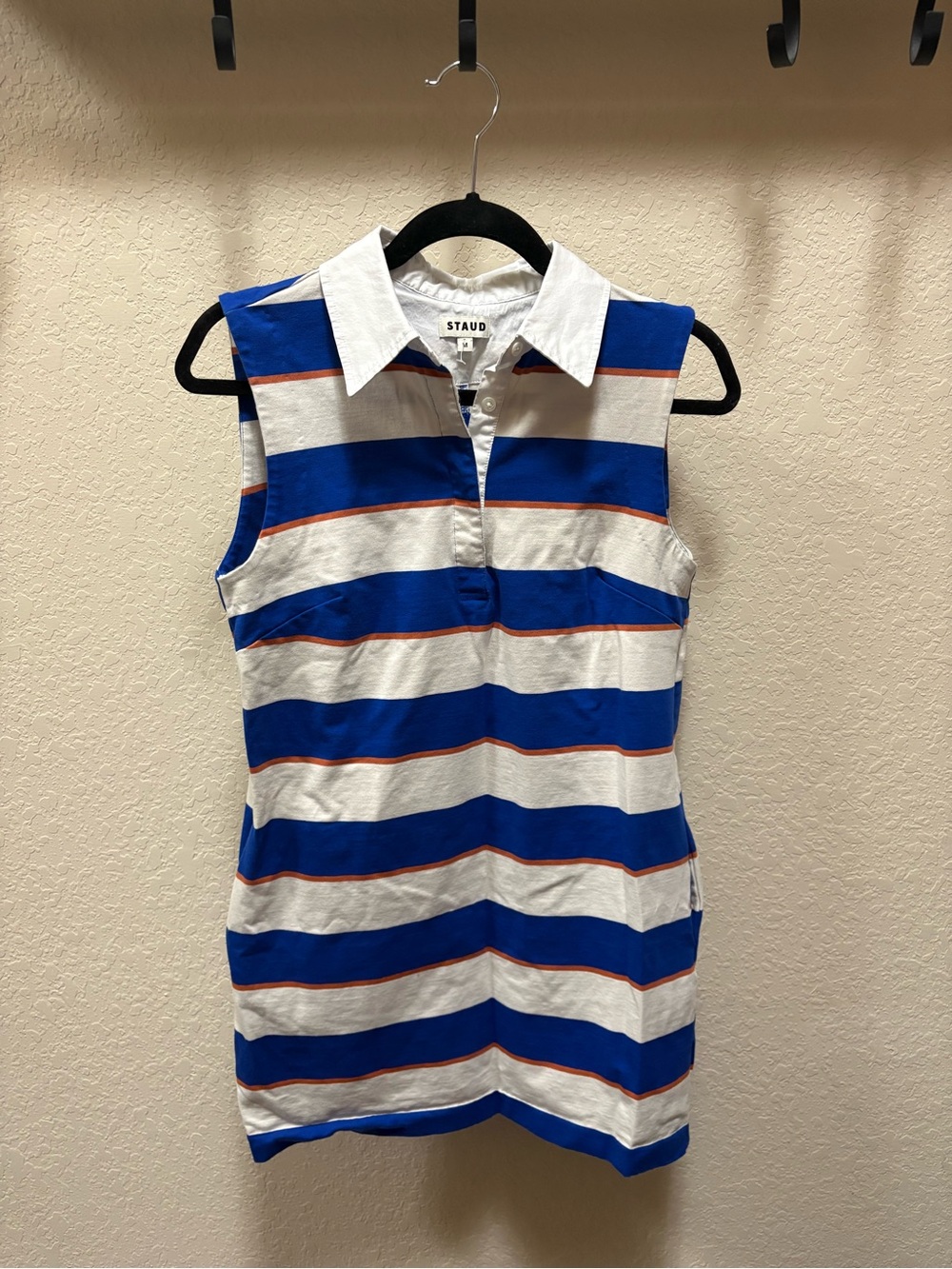 STAUD Blue, White & Red-Trim Sleeveless Polo Dress